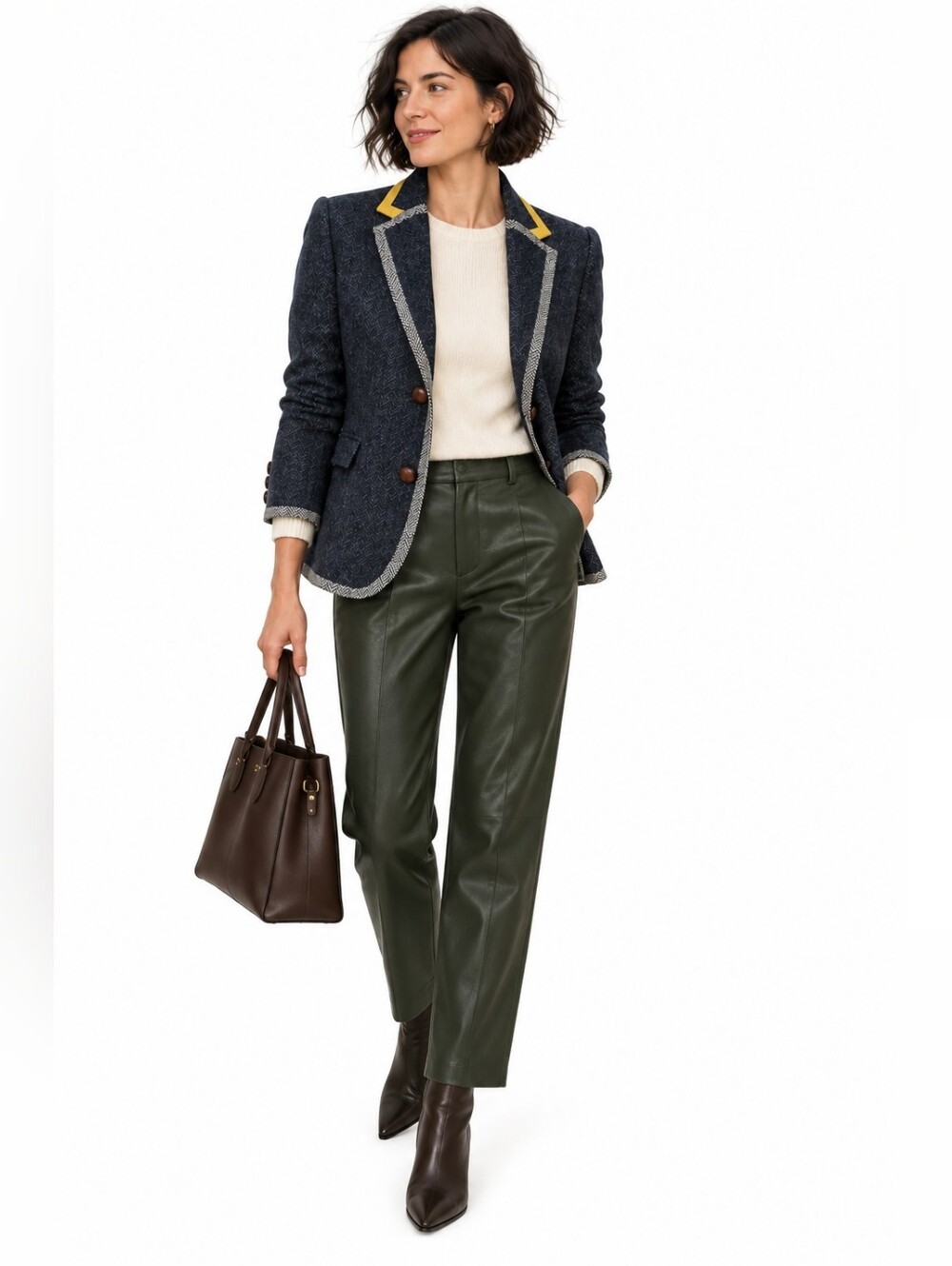 J.Crew Navy Herringbone Taylored Wool Blazer Contrast Trim Size 6 LN